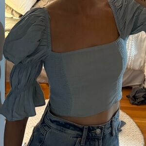 Urban Outfitters Blue Puff Sleeve Top